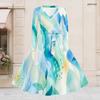 Women Plus Size V Neck Long Sleeve Green Yellow Printed A Line Midi Dress With Belt