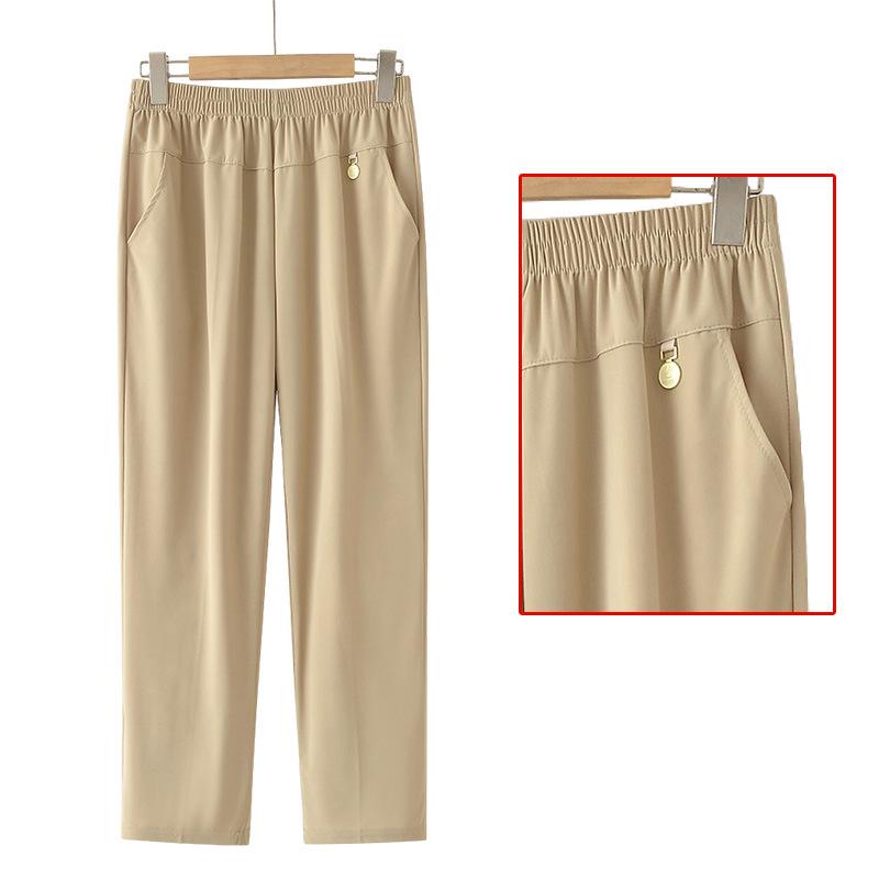 Summer Loose Elastic Waist Straight-Leg Pants for Middle-Aged & Elderly Women - Breathable, Comfortable Casual Wear