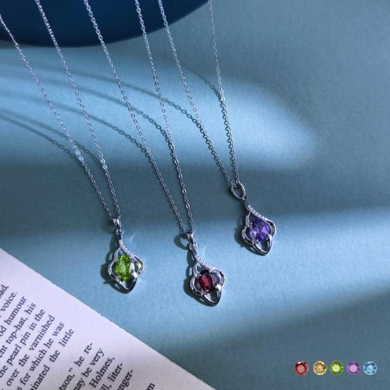 Women's S925 Sterling Silver Four Leaf Clover Necklace Natural Crystal Clavicle Chain Cold Style Jewelry