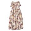 2025 spring and summer new product round neck short sleeve printed cotton and linen dress women's foreign style small floral medium and long skirt