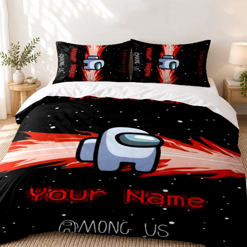 Imposter Custom Name 3pc set Perfect for bedroom use Comfortable bedding set includes a duvet cover and two pillowcases Ideal birthday or Christ