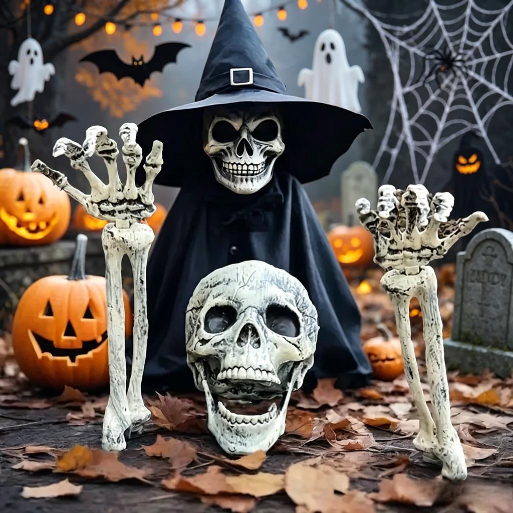 1-6 STÜCKE Halloween Dekoration Skelett Hand Knochenhof Einsatz Geisterarm Requisite für Spukhaus Outdoor Party Horror Szene Deko