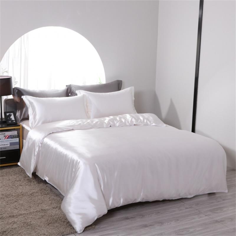 Luxury Mulberry Silk Bedding Set with Duvet Cover Fitted/Flat Bed Sheet Pillowcase Blending Silk Sheet Set Silky Satin Bedsheet