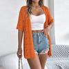 Women's Fashion Jacket Solid Color Short Sleeve Knitted Cardigan Holiday Sunscreen Shirt