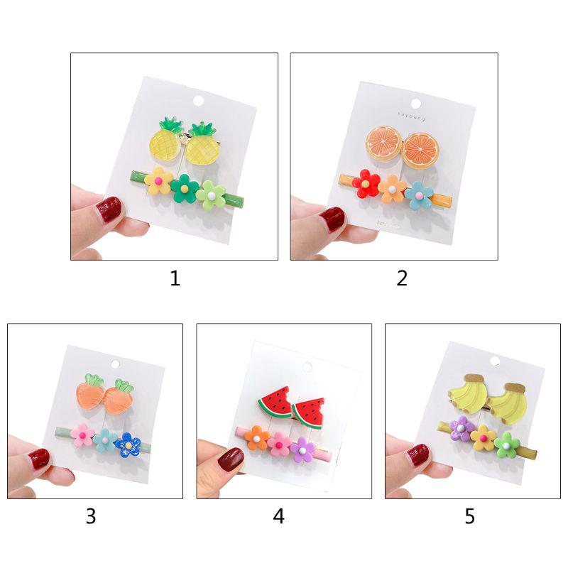 2Pcs Cartoon Fruit Flower Hair Clips Oil Drip Shiny Candy Color Duckbill Hairpin