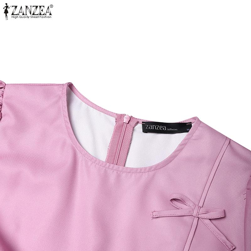 ZANZEA Women Summer Round Neck Short Sleeve Casual Patchwork Print Dress