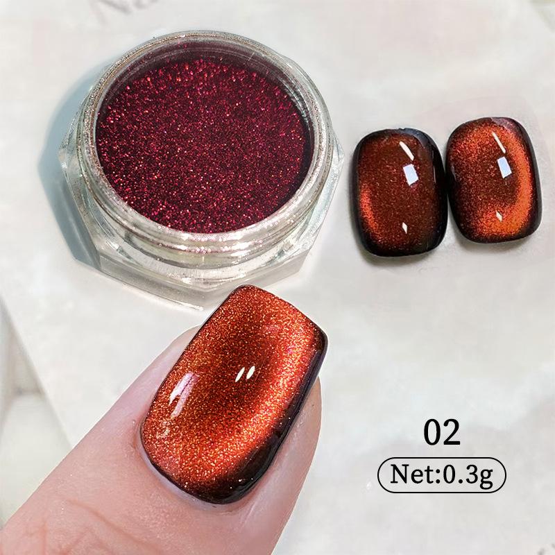 Retro Caramel Color Quantum Flash Cat Eye Powder, Manicure Red Brown Flash Glass Bead Spar Cat Eye Powder Diy Manicure