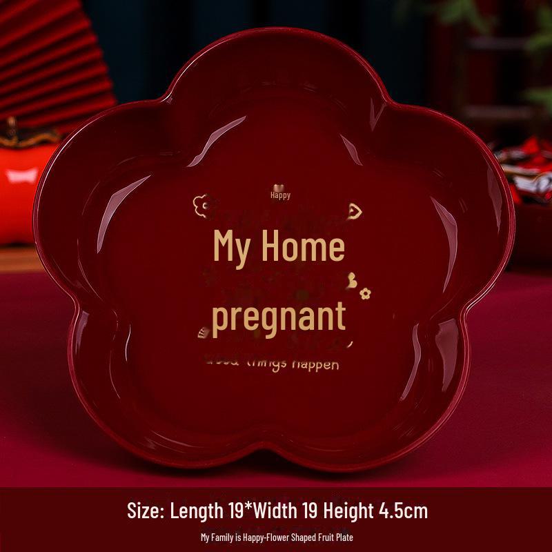 Bandeja redonda de plástico vermelho para frutas e doces para sala de estar ou mesa de centro