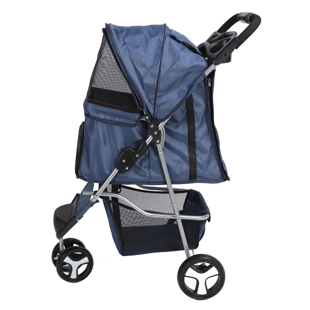 Pet Stroller Foldable Breathable Visible Mesh Dog Cat Carrier Cart with Storage Basket and Cup Holder for Outdoor