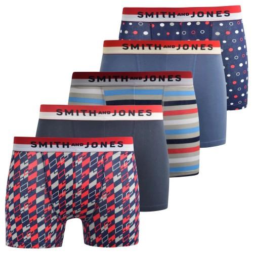Smith & Jones Mens Nellary Assorted Designs Boxer Shorts (Pack of 5)