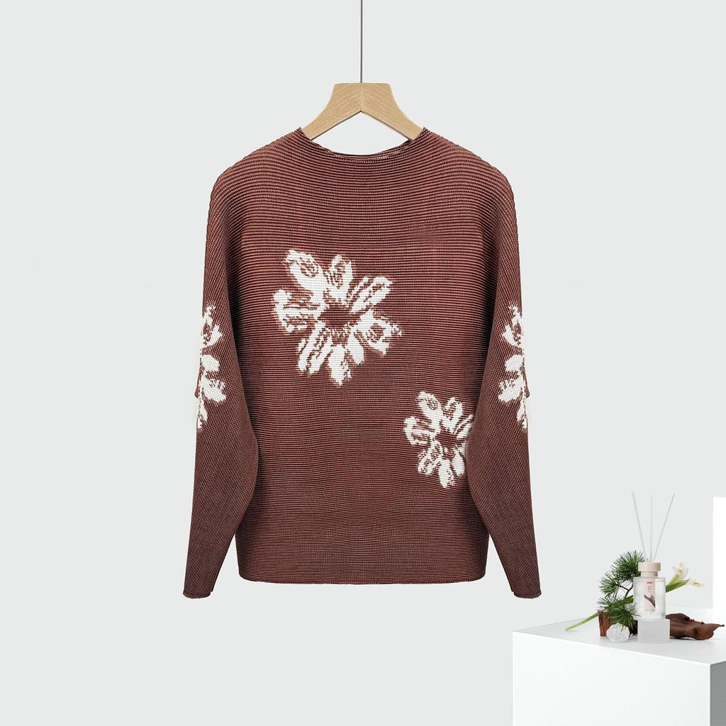 Women's High-End 2025 Printed Batwing Sleeve Plus Size Miyake Top