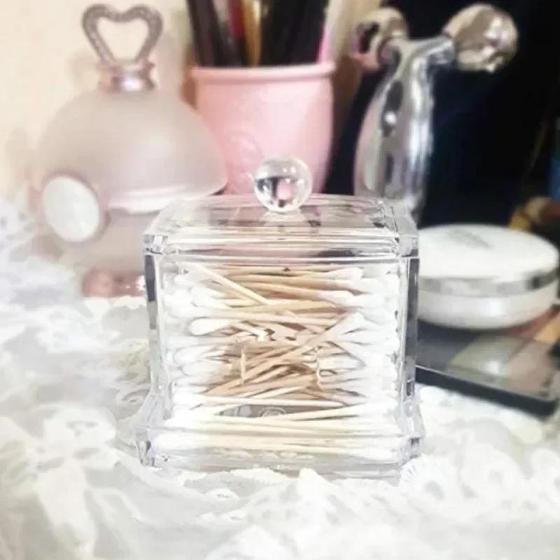 1Pcs Cotton Swab Holder, Cotton Swab Dispenser with Bamboo Lids,Bamboo Bathroom Storage Jars Storage Containers Clear Plastic