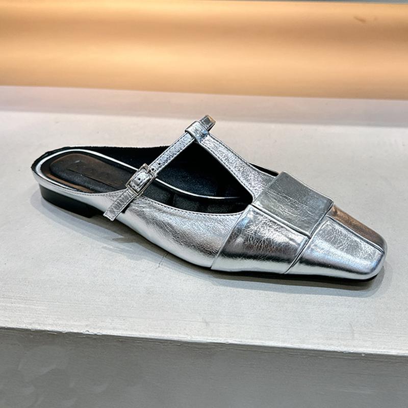

Модные женские балетки с квадратным носком, шлепанцы, мюли с ремешком на пятке, модная повседневная обувь, женские трендовые сандалии, лето 2025, бренд Zapatos Mujer 35 серебряный