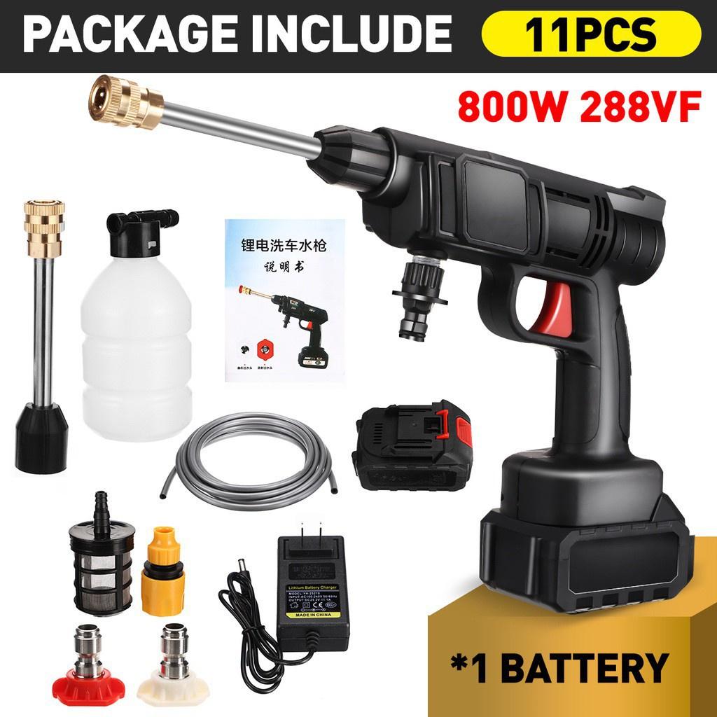 

800W High Pressure Washer Spray Water Guns Cleaner Car Wash Pressure Water Nozzle Cleaning Machine Home ABS + Stainless Steel Cordless Car Washer 1x Battery