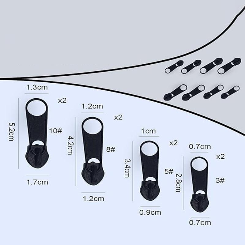 8Pcs Zipper Pull Replacement 4 Sizes Universal Instant Fix Zipper Repair Kit Detachable Zip Repair Set Zippers Tool Accessories
