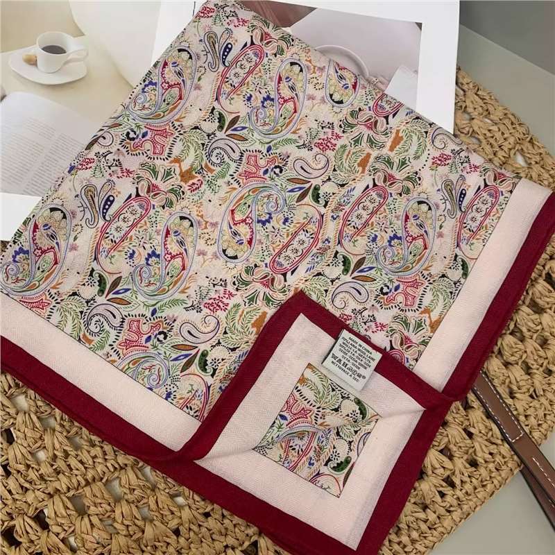 Mulberry silk wool 65 silk wool blended red swaying square scarf women s spring and autumn handmade hemming high-end silk scarf standard