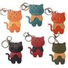 [byDream] 3-Section Cat Keychain, Genuine Leather, Perfect for Cat Lovers, Bag Charm, 8cm Large Cat, Cowhide Leather, Gift for Gifting (Black)