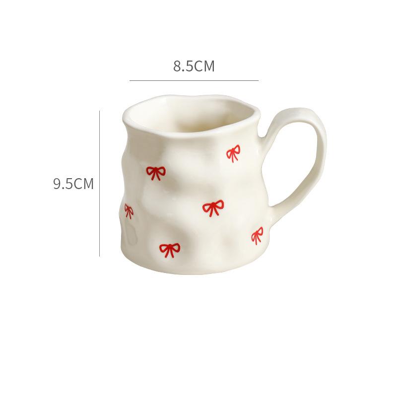 400ML European Ceramic Coffee Cup White Love Mug Home Bow Breakfast Milk Mug Afternoon Camellia Flower Tea Cup Birthday Gift New