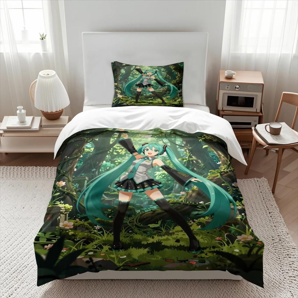 Hot Anime beautiful girl Hatsune Miku Balinese Duvet Cover Set Bedding with 1-2 Pillowcases Room Teens Bedroom Decor Fans Gift
