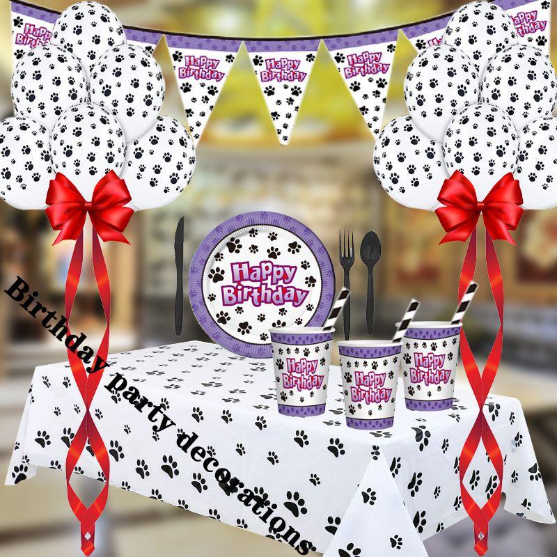 Puppy Dog Paws Party Supplies Tableware Plates Cups Tablecloth Banner Birthday