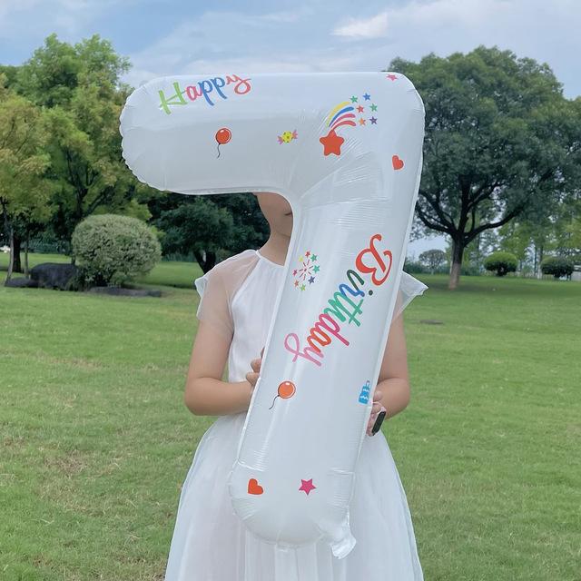 32 Inch Standing White Number Balloons Birthday Decoration Balloons Kids Birthday First Party Girl Banquet Shower Baby Decor 