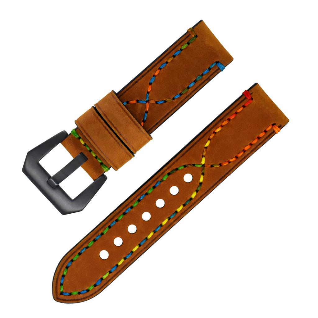 Handmade Color Thread First Layer Crazy Horse Leather Universal Watch Strap Adaptation 18 20 22 24 26mm
