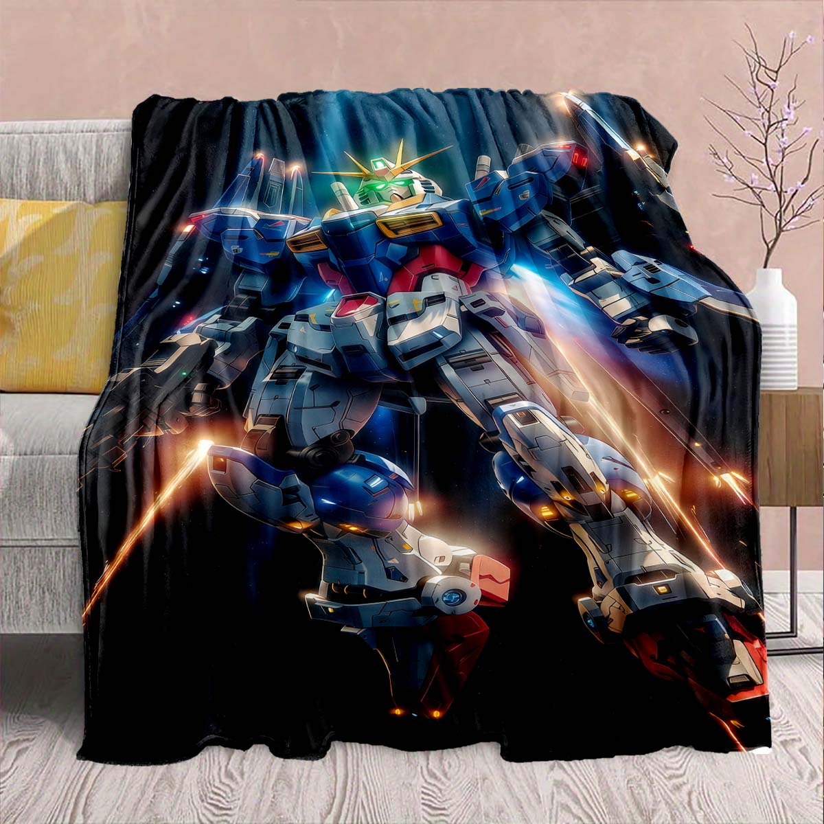 

Gundam Anime Flannel Blanket - Soft Warm Perfect for Sofa, Bedding Camping Travel Office Home Decor 75x90cm