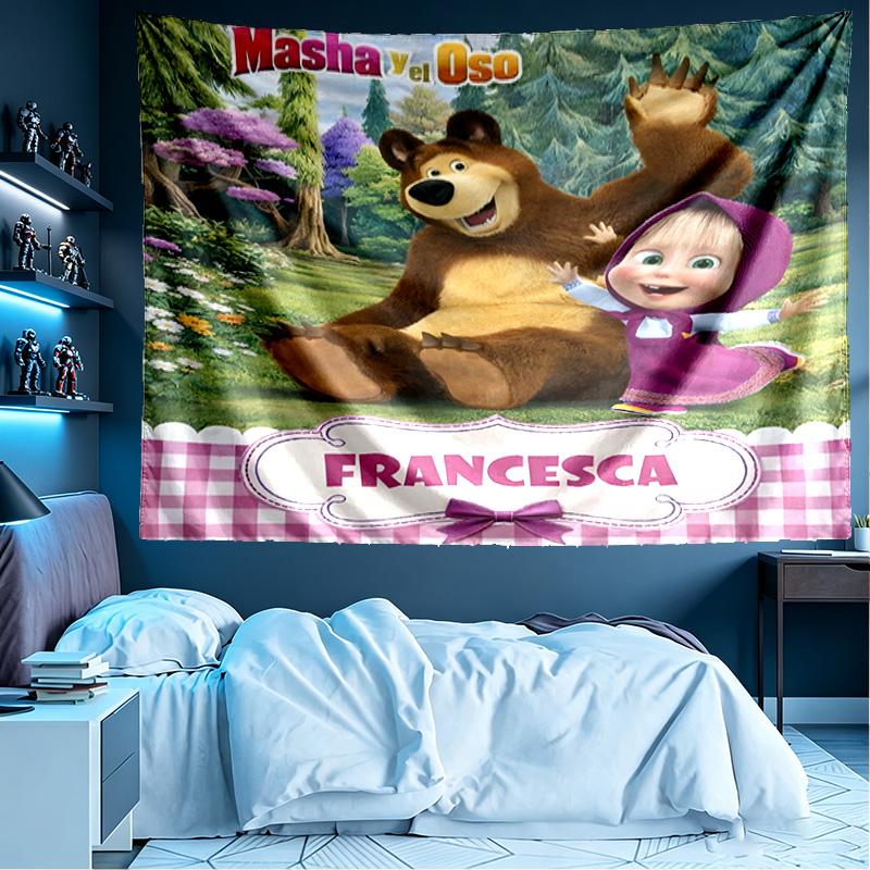 Masha and The Bear Print Tapestry, Lightweight Wall Hanging, for Bedroom, Dorm, Living Room, Home Art Decor - Birthday Christmas Gift for Friends