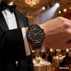 Fashion Men Business Watches Black Steel Band Roma Dial Calendar Quartz Watch Wristwatches Male Clock Best Gifts Clock for Family, Friend
