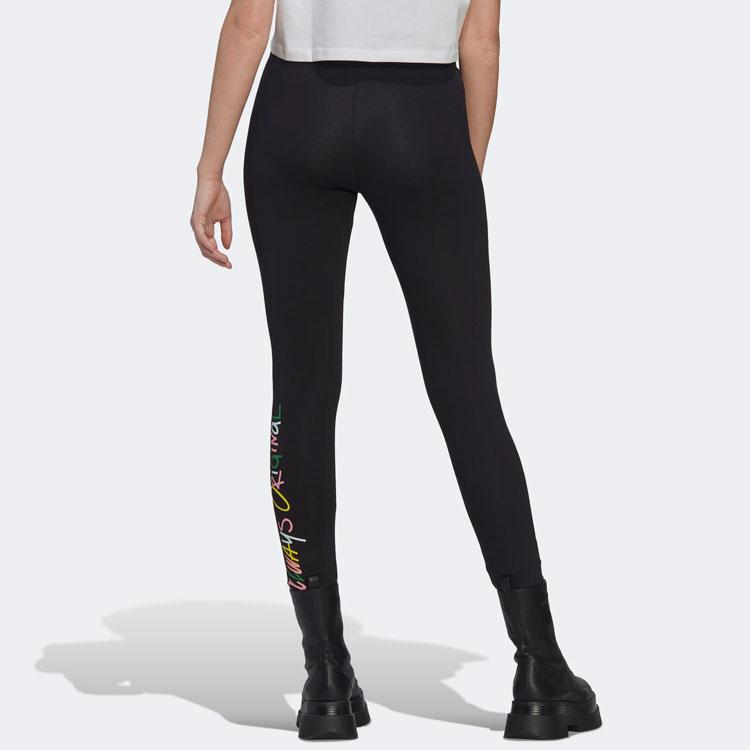 Adidas Originals Trefoil Hw Leggings Colorful Letter Micro Logo Print Tights Women Leggings Black HS2597