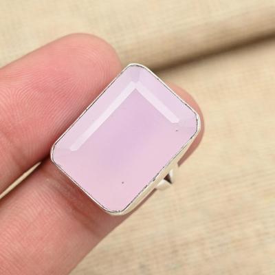 Faceted Pink Chalcedony Gemstone 925 Solid Sterling Silver Jewelry Handmade Ring