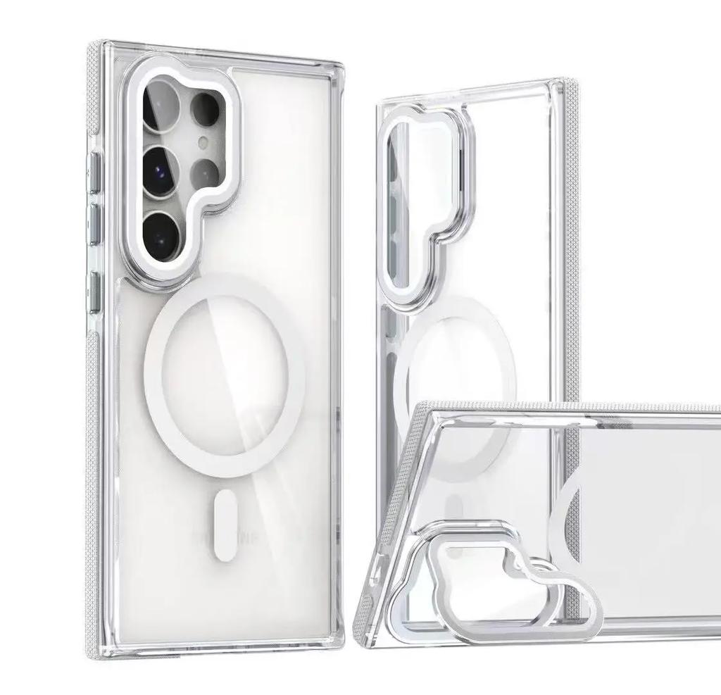 Luxury Wireless Charge Lens Holder Phone Case for Samsung Galaxy S24 S23 S25 Ultra Plus Magnetic Shockproof Clear Cover