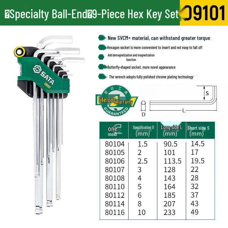 SATA Hex Key Set: Manual Six-Sided Screwdriver Tools