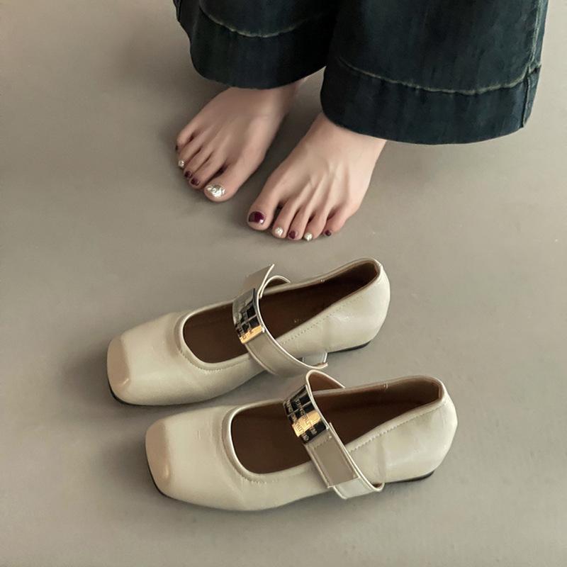 Versatile temperament One-word buckle square head shallow mouth single shoes women's summer fashion heightening buckle thin wedge heel Mary Jane shoes