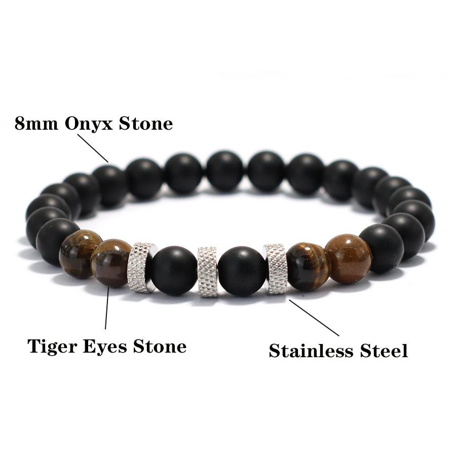 New Fashion Men Bracelet Beaded 8mm Onyx Tiger Eyes Lava Rock Stone Braslet Meditation Yoga Casual Wrap Braclet Pulsera Hombre