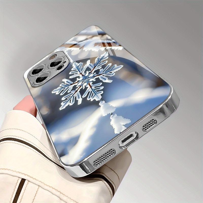 Schneeflocken-Druckmuster Gehärtetes Glas Galvanisierte Handyhülle Für iPhone 17 Air 17 16 15 14 13 12 11 Pro Max 15 Plus 16E Hülle