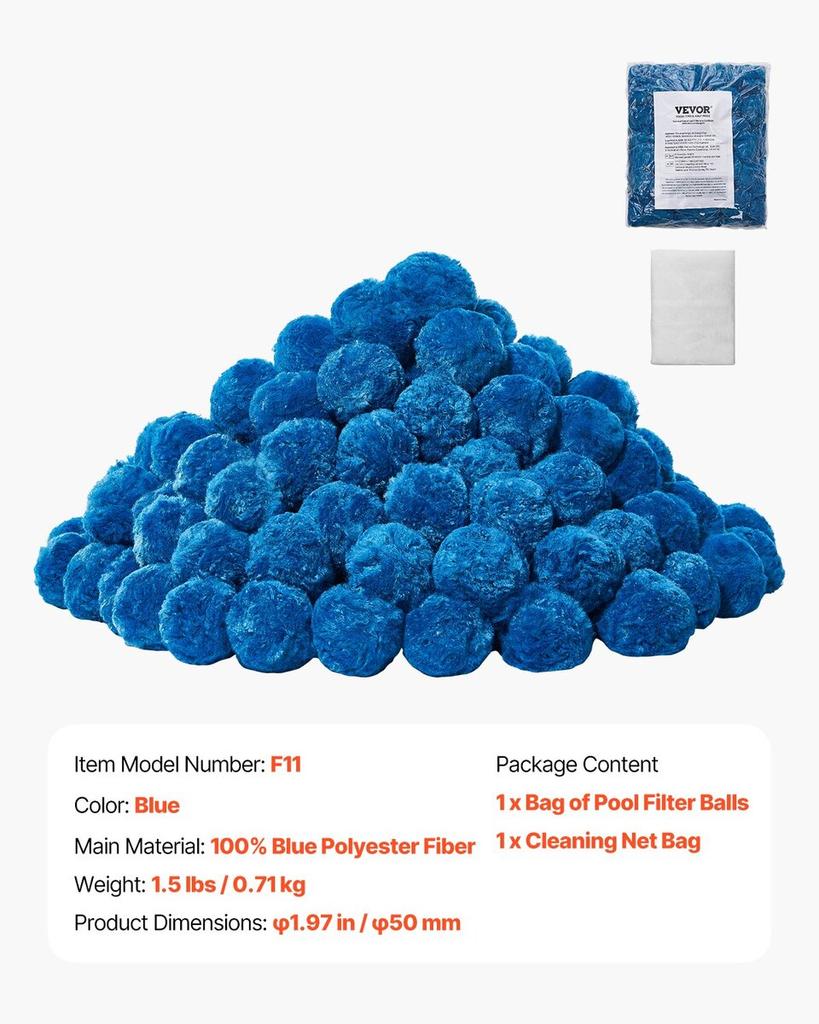 Pool Filter Balls for Sand Filter Pump Swimming Pool 1.5 Lbs Reusable Blue