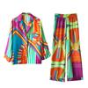 Women's Printed Pajamas Set 2 Piece Set with Pants Women's Spring Pajamas Long Sleeve Oversized Lapel Pajamas for Women