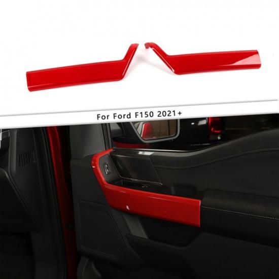 Red Interior Front Door Handle Panel Trim Bezels For Ford F150 2021+ Accessories