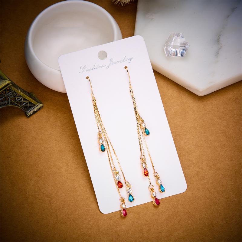 Vintage Temperament Zircon Water Drop Earrings For Women Korean Fashion Long Tassel Rhinestone Earring Wedding Party Jewelry