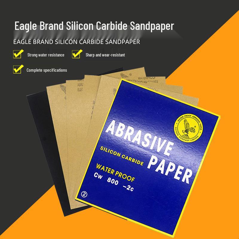 Eagle Brand Silicone Carbide Waterproof Sandpaper Sheets, 60-2000 Grit, for Wet Polishing and Wall Putty Sanding