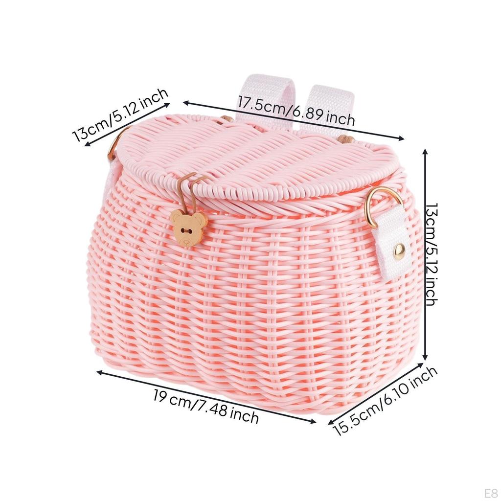 Detachable Front Bike Basket with Lid Multipurpose, Woven Lid, for Balance Bikes Brown