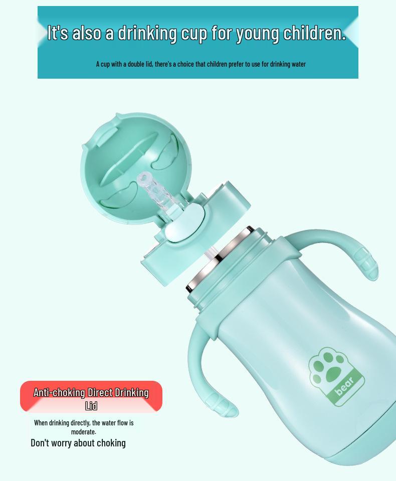 Baby-Thermoskanne 304 Edelstahl-Fütterflasche mit Strohhalm & Griff für Jungen und Mädchen