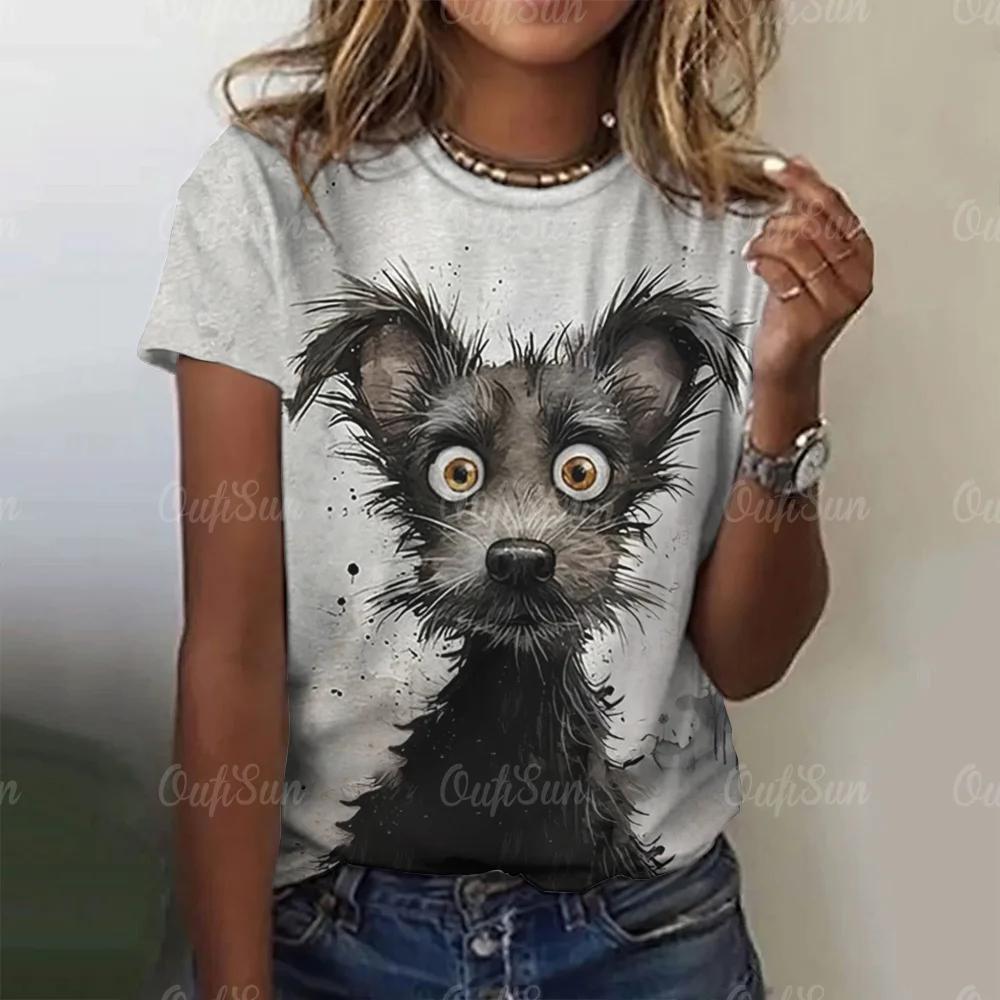 Women's street fashion T-shirt cartoon animal 3D printed short sleeved versatile casual loose round neck top women's clothing