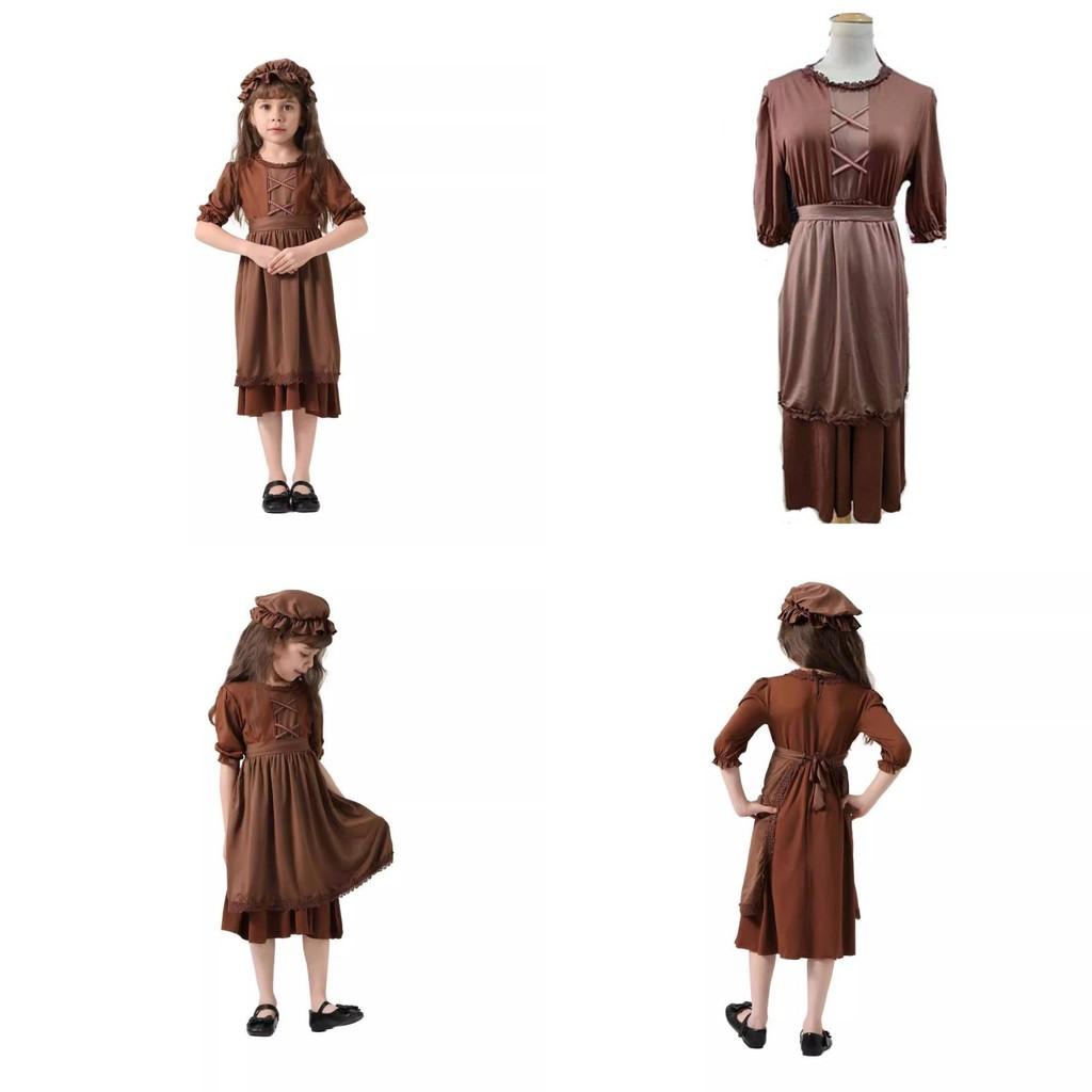 Medieval Peasant Costume For Children Adults With Polyester Fabric For Stage Play Performances