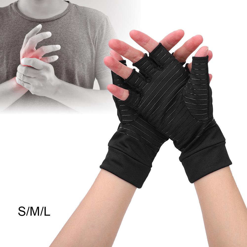 1 Pair Open Finger Arthritis Compression Gloves Copper Infused Content Therapy Gloves