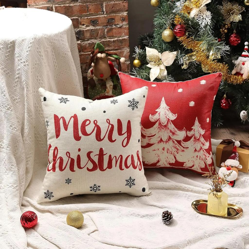 1 Piece of Merry Christmas Holiday Decoration Pillowcase Christmas Tree Snowman Pattern Sofa Cushion Suite Home Decoration Gift