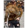 Vintage Compass Graphic Men's T-shirts Fashion Spring Autumn Long Sleeve Round 3D Printed Loose Streetwear Tops