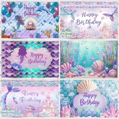 BEPAN Underwater Mermaid Background Underwater World Castle Girl Princess Birthday Party Decoration Supplies Baby Shower Arrangement