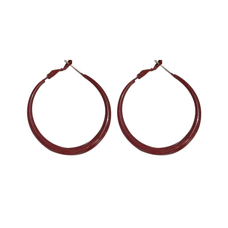 Ankola Red Circle Ear Buckle Retro Hong Kong Style Red Drop Glaze Earrings Niche Simple Earrings